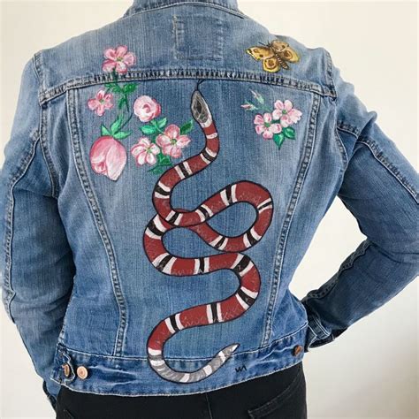 gucci jean jacket womens|Gucci jean jacket with snake.